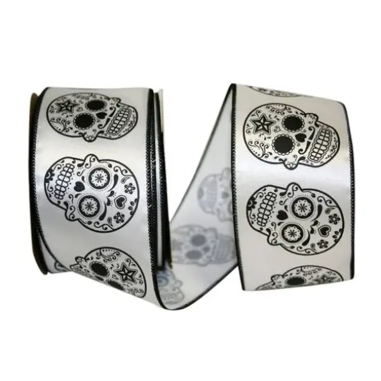 JAM Paper 2.5" x 10yd. Black & White Day of the Dead Wired Ribbon {1}