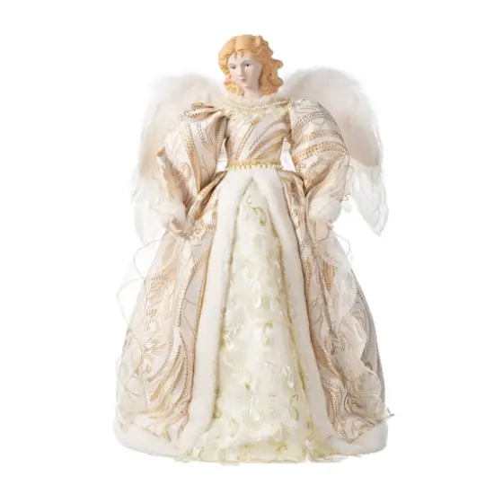 Glitzhome&reg; 24"H Faux Fur & PVC Christmas Elegant Angel Tree Topper with Porcelain Face {1}