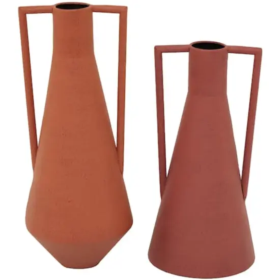 Orange Metal Vase with Handles Set of 2 12", 14" {1}