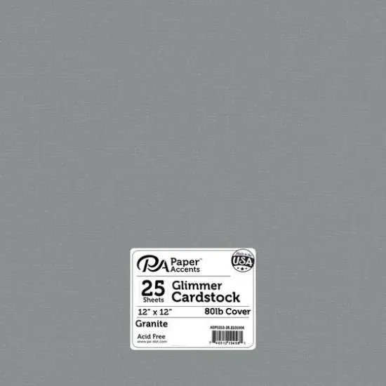 PA Paper&trade; Accents 12" x 12" 80lb. Glimmer Cardstock, 25 Sheets Granite {1}