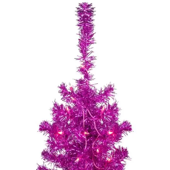 4ft. Pre-Lit Pink Tinsel Artificial Christmas Tree, Clear Lights {4}