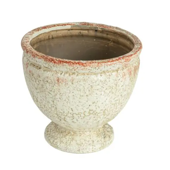Hello Honey&reg; 8" Round Distressed Terra Cotta Footed Planter {1}