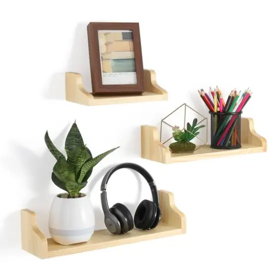NEX&trade; Pale Yellow Rustic Wood Floating Shelves Set with Metal Brackets {5}