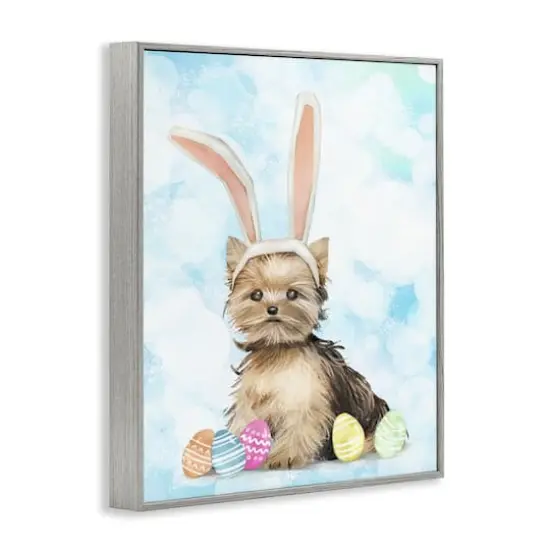 Stupell Industries Easter Yorkie Puppy Bunny Ears Patterned Eggs Framed Giclee Art Gray {4}