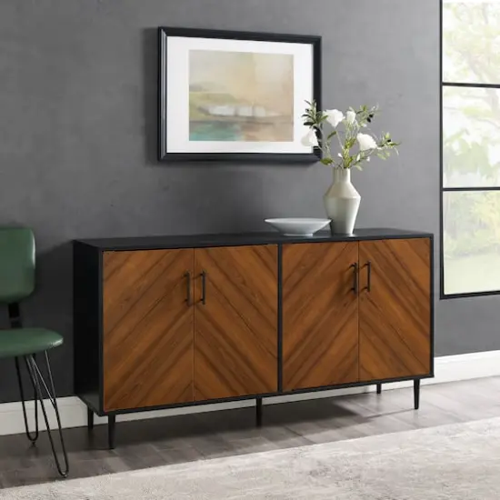 Walker Edison 58" Acorn Bookmatch & Black Mid Century Modern TV Buffet {6}