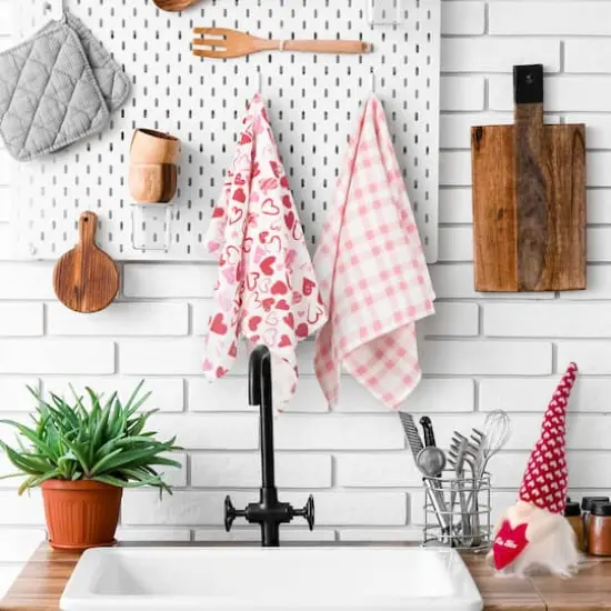 Plaid & Hearts Valentine's Day Kitchen Tea Towels Set {3}