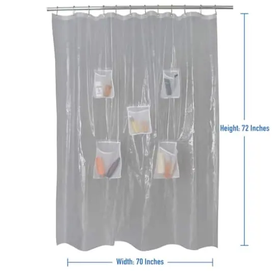 Bath Bliss Heavyweight PEVA Shower Liner with 5 Mesh Pockets {3}
