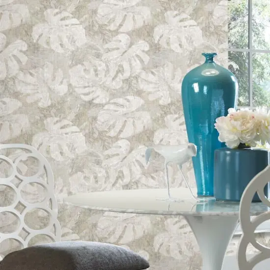 RoomMates Jungle Leaf Canopy Peel & Stick Wallpaper White/Taupe {5}