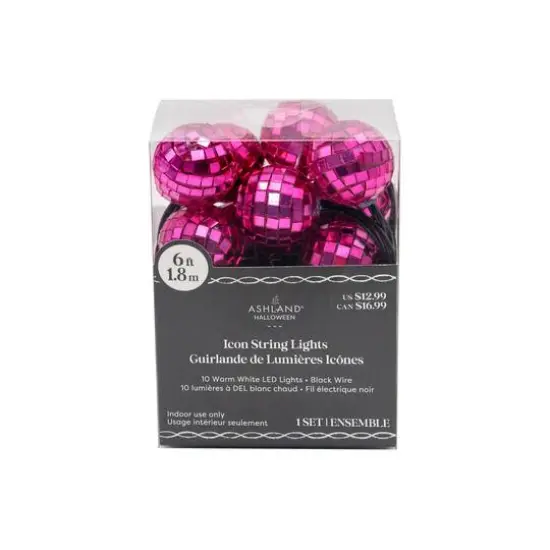 10ct. Warm White LED Pink Disco Ball Icon String Lights by Ashland&reg; {4}