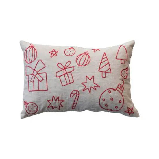 Hello Honey&reg; 24" x 16" Embroidered Red & Natural Holiday Icons Lumbar Throw Pillow {1}