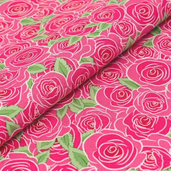 SINGER Packed Pink Roses Cotton Fabric {3}