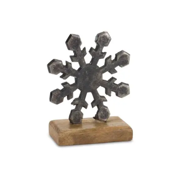 Metal Snowflake on Wood Base Set {4}