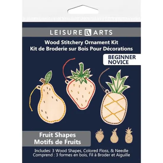 Leisure Arts&reg; Beginner Fruit Shapes 3 Piece Wood Stitchery Ornament Kit {1}