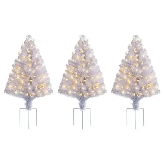 3ct. Pre-Lit Alexa Enabled Pathway White Artificial Christmas Tree Set {1}
