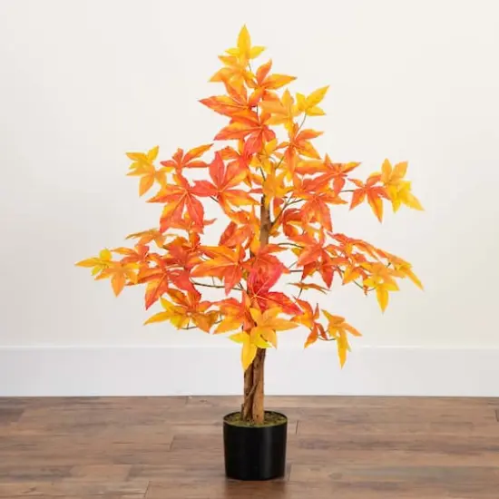 3ft. Deluxe Potted Artificial Autumn Maple Tree {4}