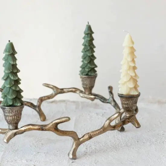 Hello Honey&reg; 13" Oxidized Antique Gold Finish Aluminum Wreath Advent Taper Candle Holder {4}