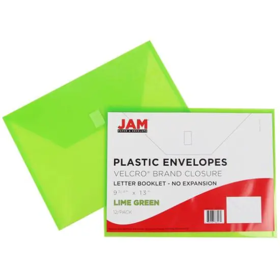 JAM Paper 9.75" x 13" Plastic Hook & Loop Closure Envelopes, 12ct. Lime Green {5}