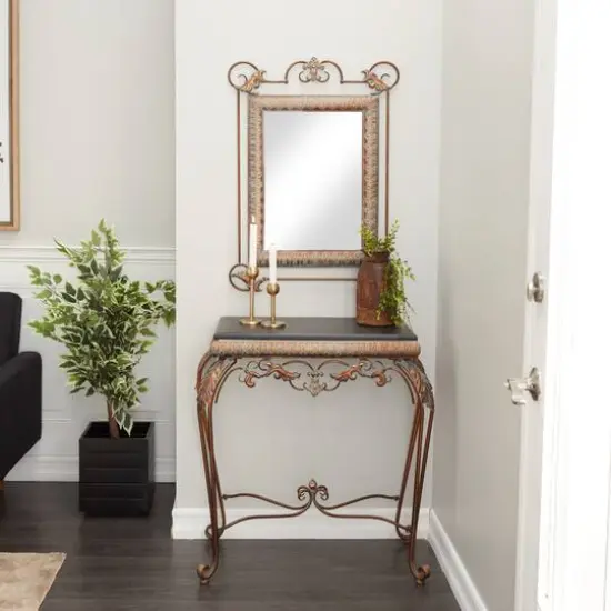 Set of 2" Bronze Metal Traditional Console Table with Mirror, 32" x 23" {9}