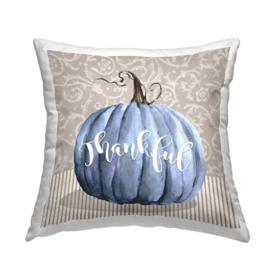 Stupell Industries Blue Pumpkin Autumn Thankful Calligraphy Throw Pillow {1}