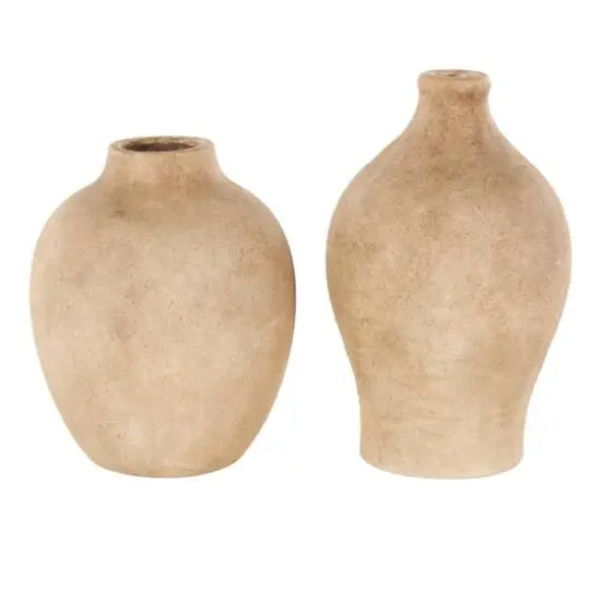 Brown Ceramic Antique Style Textured Vase Set {7}