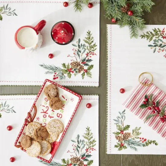 DII&reg; Heritage Holiday Sprigs Reversible Embellished Placemats, 4ct. {9}