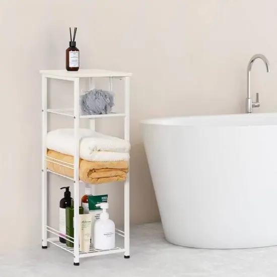 NEX&trade; 29" White Freestanding 4-Tier Storage Shelf with Toilet Paper Holder {5}