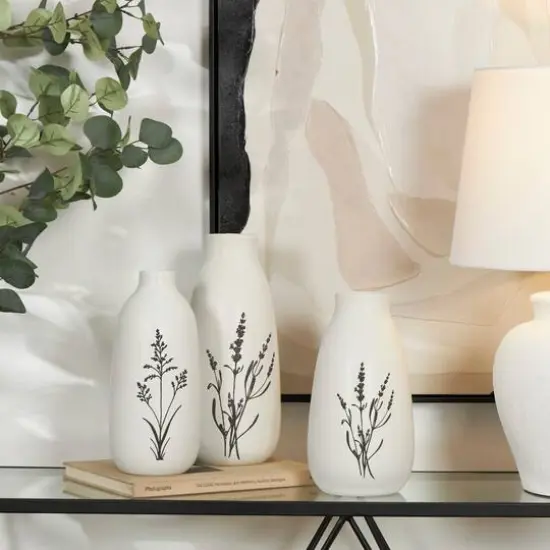 White Ceramic Vase with Black Lavender Prints Set {7}