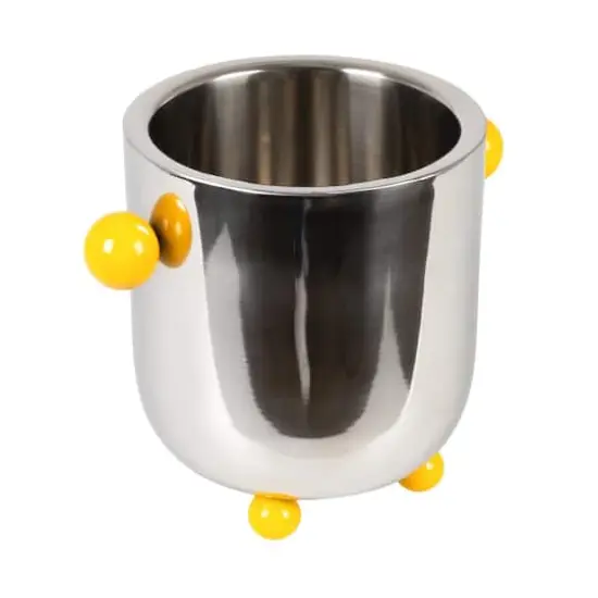 Hello Honey Stainless Steel Ice Bucket with Citron Color Enameled Ball Handles and Feet, Silver {1}