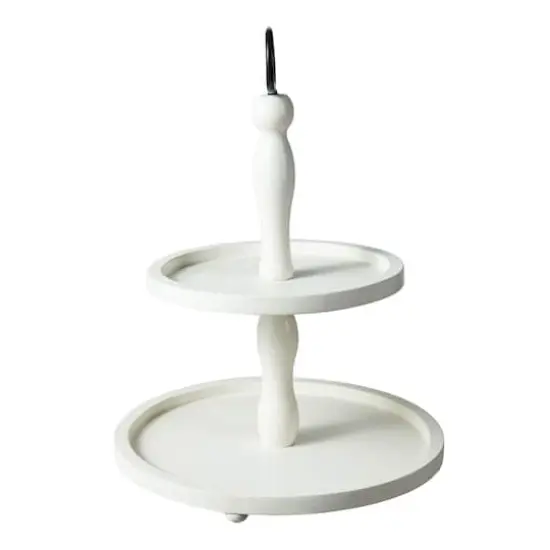 Glitzhome&reg; 18" White Wood Double Tiered Tray {8}