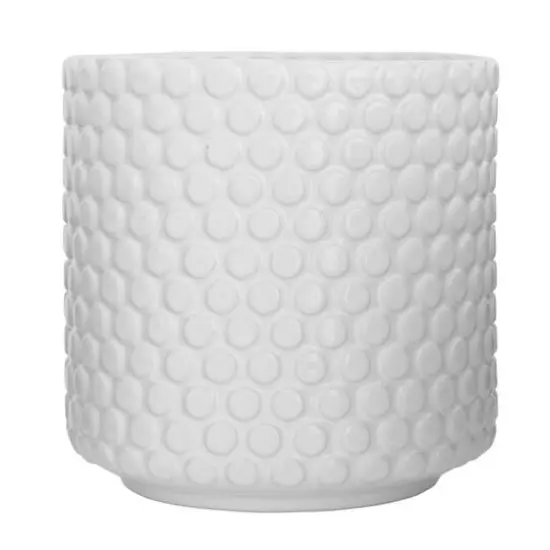 Hello Honey&reg; 6" Round White Polka Dot Stoneware Flower Pot {1}