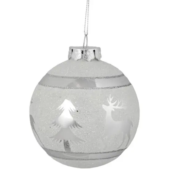 3.5" White & Silver Glass Ball Ornament {9}