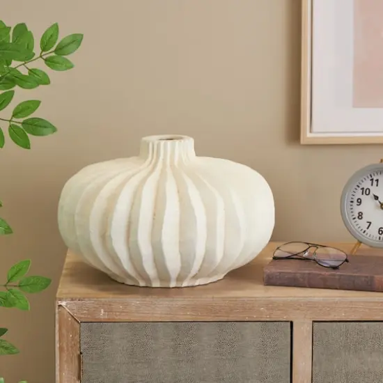 14" White Magnesium Oxide Short Wide Decorative Vase {3}