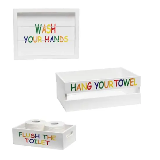 Elegant Designs Large White Wash Kids Towel Holder, Frame & Toilet Paper Holder Set {1}