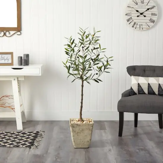 4.5ft. Olive Artificial Tree in Country White Planter {4}