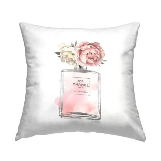 Stupell Industries Soft Vintage Flowers Pink Fragrance Fashion Bottle Throw Pillow, 18" x 18" {1}
