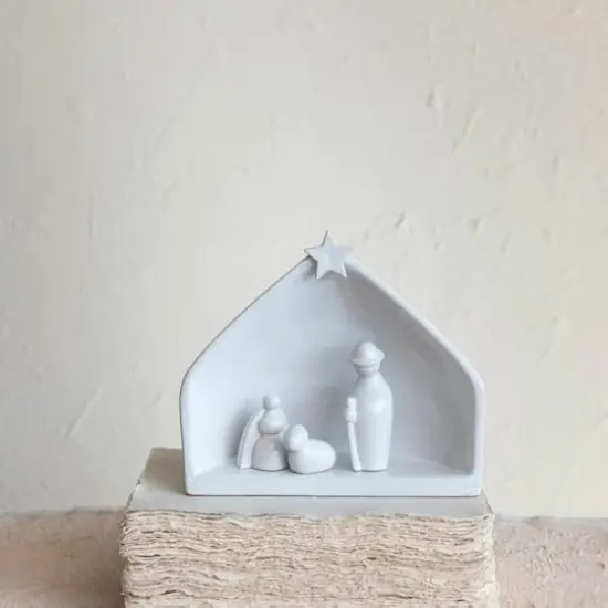 Hello Honey&reg; 8.5" White Reactive Glaze Stoneware Nativity Set {3}