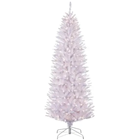 7.5ft. Pre-Lit White Fraser Fir Pencil Artificial Christmas Tree, Clear Lights {1}