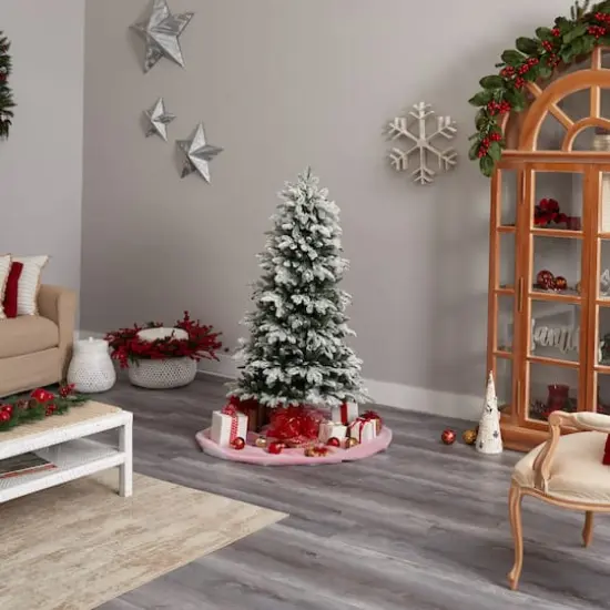 5ft. Pre-Lit Flocked North Carolina Fir Artificial Christmas Tree, Clear Lights {7}