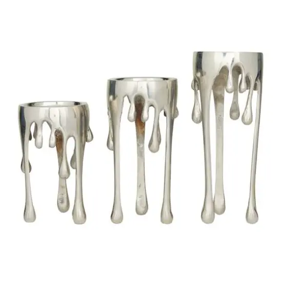 Silver Aluminum Contemporary Candle Holder, Set of 3" 12", 10", 8" {5}