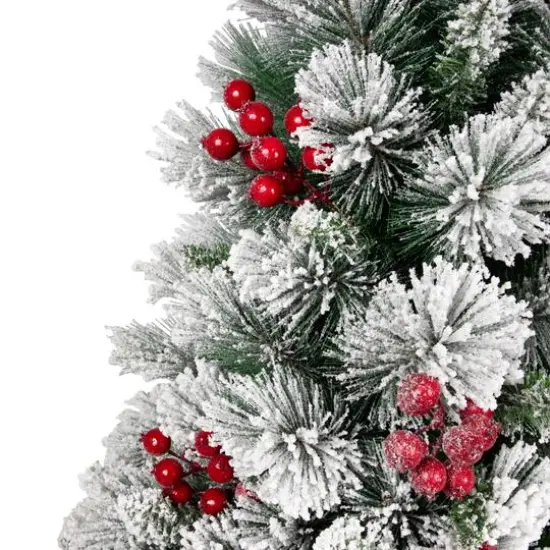 4.5ft. Unlit Flocked Fairfield Fir Full Artificial Christmas Tree with Red Berries {5}