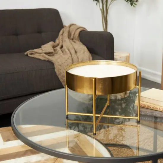 12" White Jasmine Scented 5-Wick Candle with Gold Container and Stand {7}