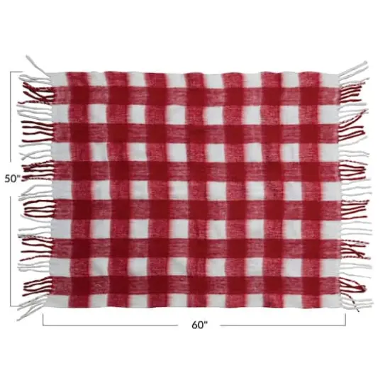 Hello Honey&reg; Red & White Plaid Woven Acrylic Throw with Fringe {5}