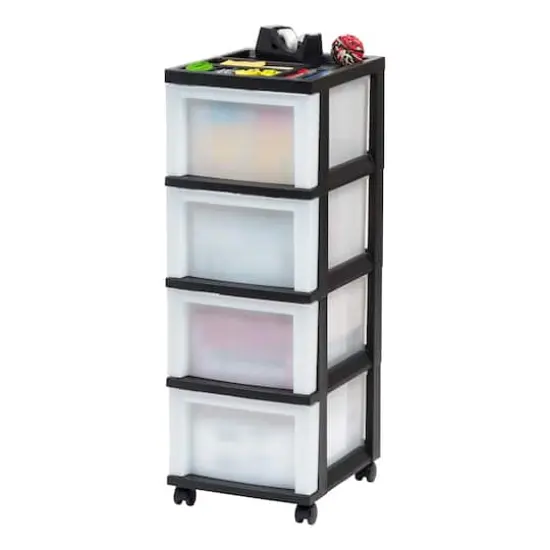 IRIS Black 4-Drawer Medium Cart With Organizer Top {4}