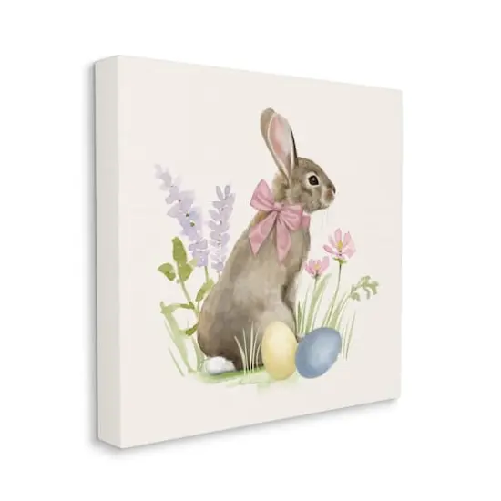 Stupell Industries Easter Bunny Rabbit Bow Spring Flowers & Eggs Canvas Wall Art {4}