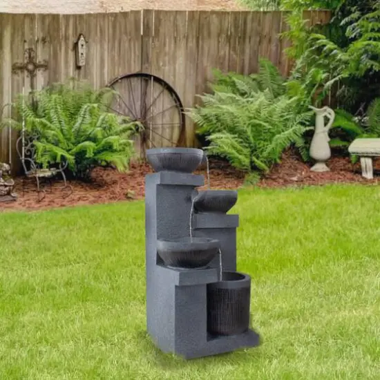 23" LED Cascading 4-Tier Bowl Outdoor Water Fountain {3}