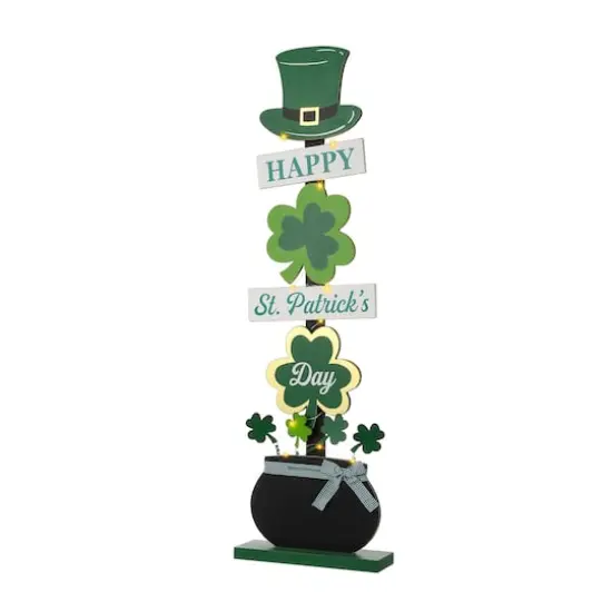 Glitzhome® 42'' Lighted St. Patrick's Wooden Shamrocks Porch Décor {1}