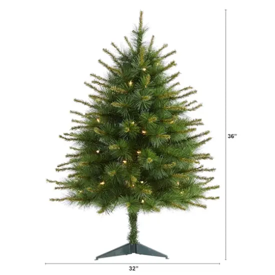 3ft. Pre-Lit New England Pine Artificial Christmas Tree, Clear LED Lights {3}