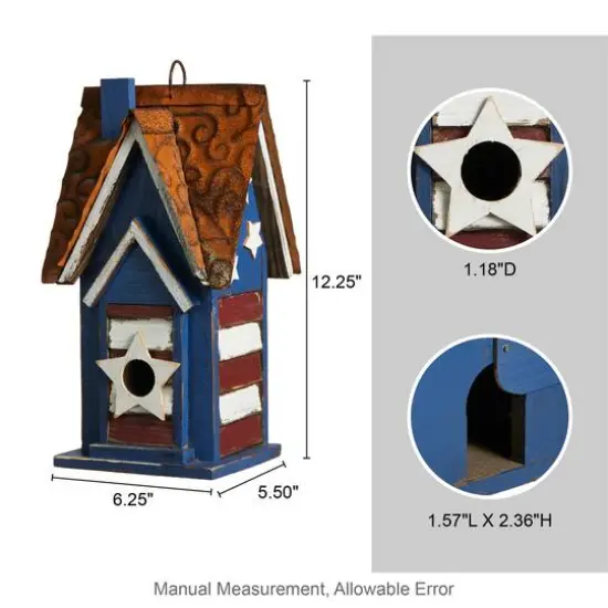 Glitzhome&reg; 12.25" Patriotic Distressed Wood Villa Birdhouse {9}