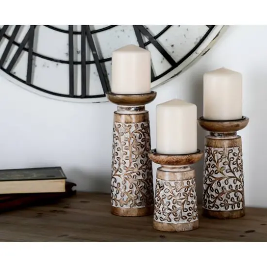 Brown Mango Wood Natural Candle Holder Set, 3ct. {8}