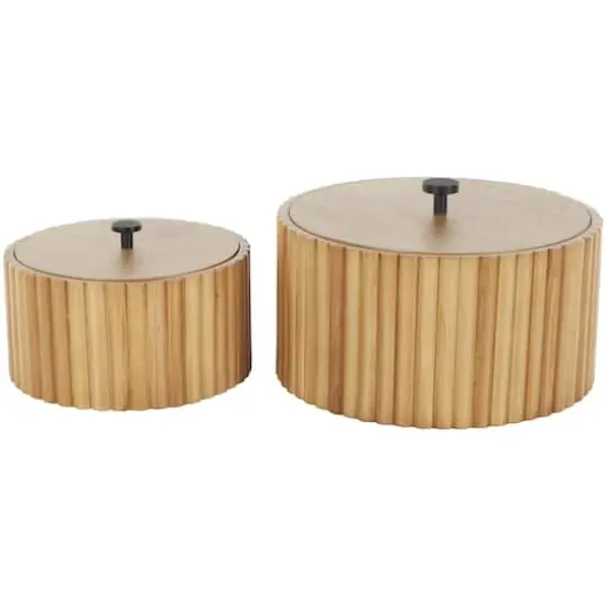 Brown Round Handmade Slatted Box Set {1}